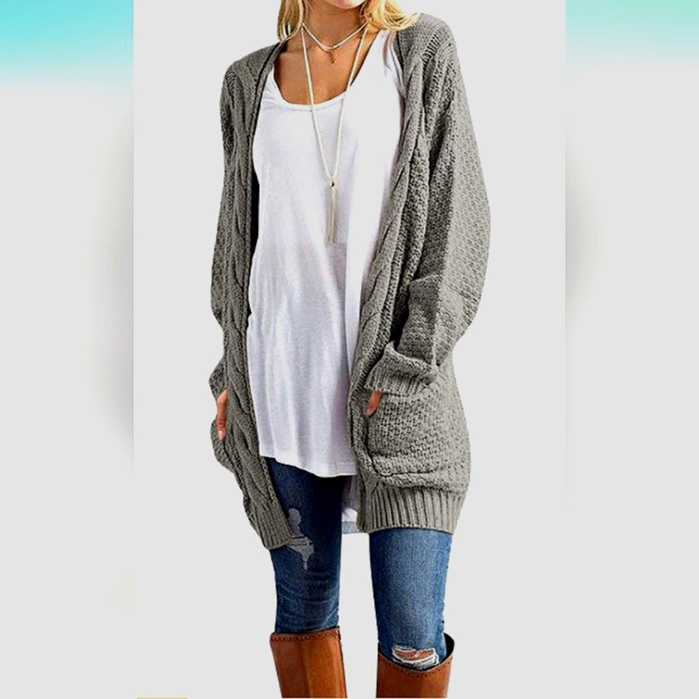 OmicGot Women's Long Sleeve Open Front Chunky Cable Knit Loose Cardigan Sweater